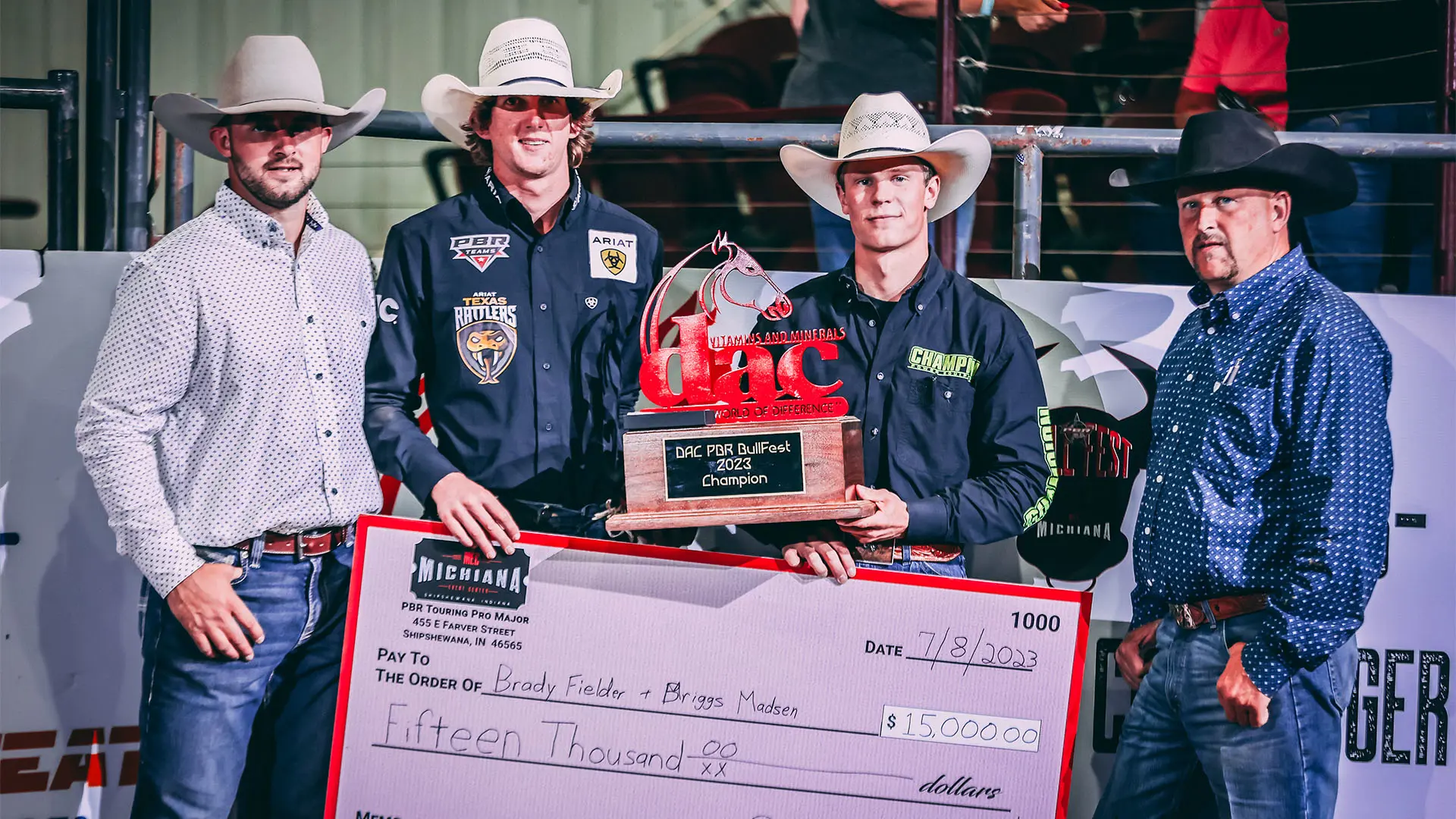 PBR Teams standouts Brady Fielder, Briggs Madsen tie for win at PBR Challenger Series stop in Shipshewana, Indiana